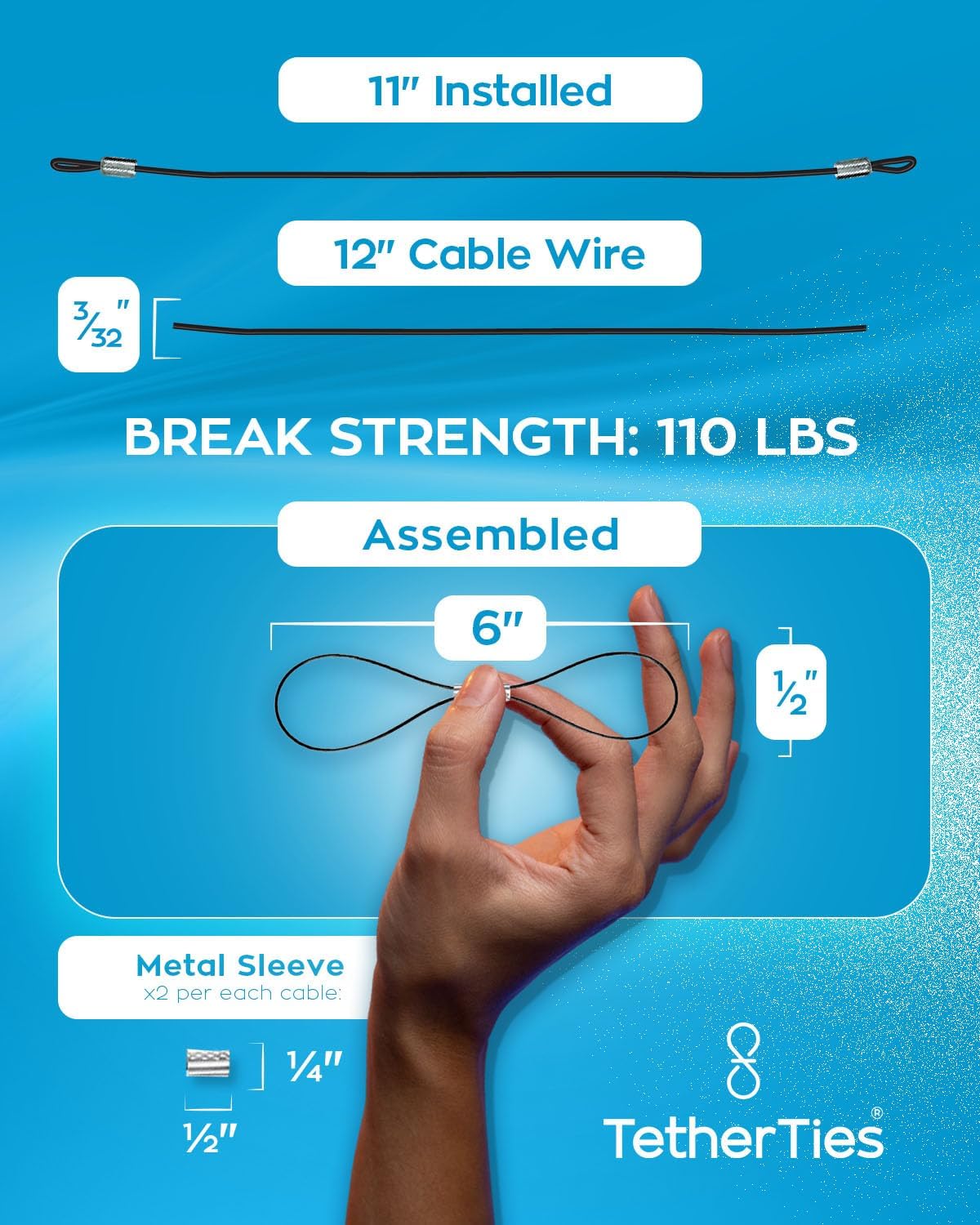 Cable Organization, DIY Tether Kit - Customizable Cable Tethers for Computers, Adapters & Dongles - Easy Self Installation Tether Cables with Free Crimping Tool (Silver 10 Pk, 12 inch)