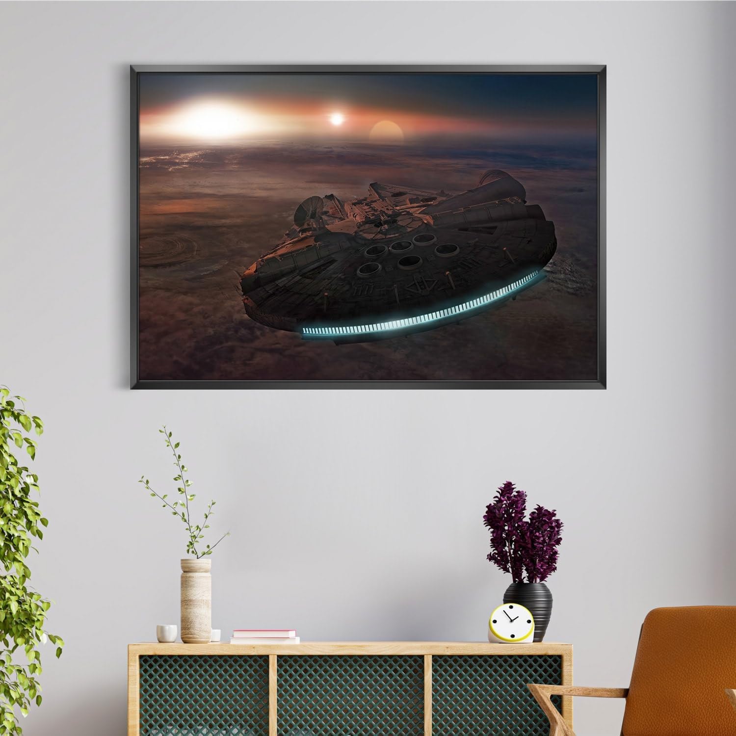 Millennium Falcon Inspired Canvas Print Wall Art | Sci-Fi Spaceship Artwork | Galaxy Theme Home Decor – Various Sizes (36in x 24in Gallery Wrapped)