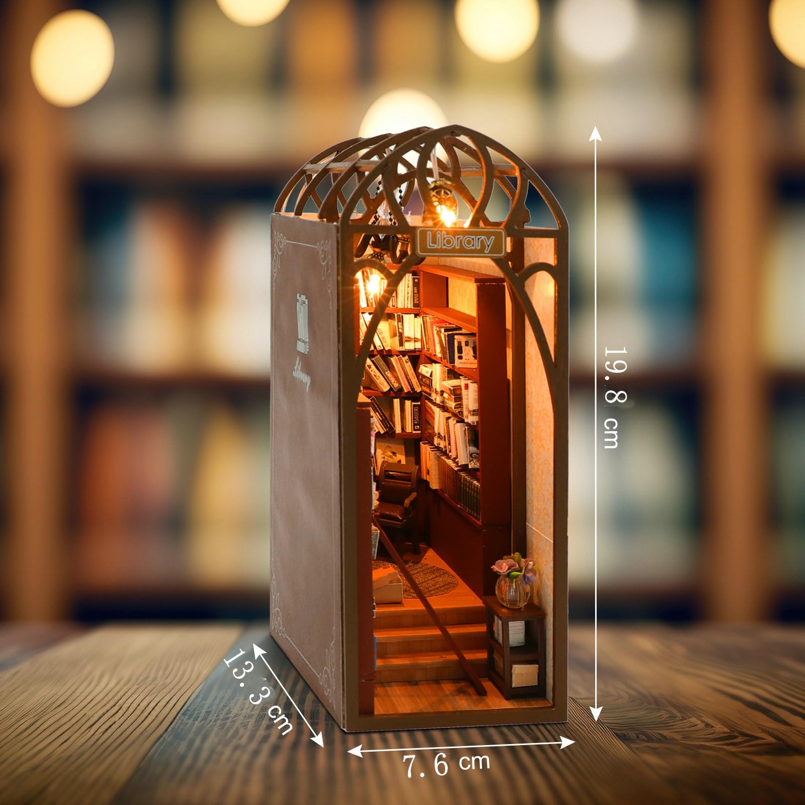 Cuteefun DIY Book Nook Kit, DIY Mini Casa de Muñecas, Libro de Madera Nook Traje de Casa de Muñecas para Adultos Hacer Cumpleaños (Biblioteca)