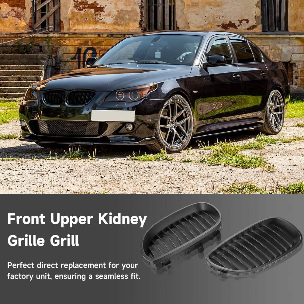 2PCS Front Kidney Grille Grill for BMW E60 / E61 / 5 Series 2003-2009 | for BMW 525i / 530i 2003-2007 | 528i 2008-2009 | 530xi 2006-2007 | 4 Door Sedan | Matte Black
