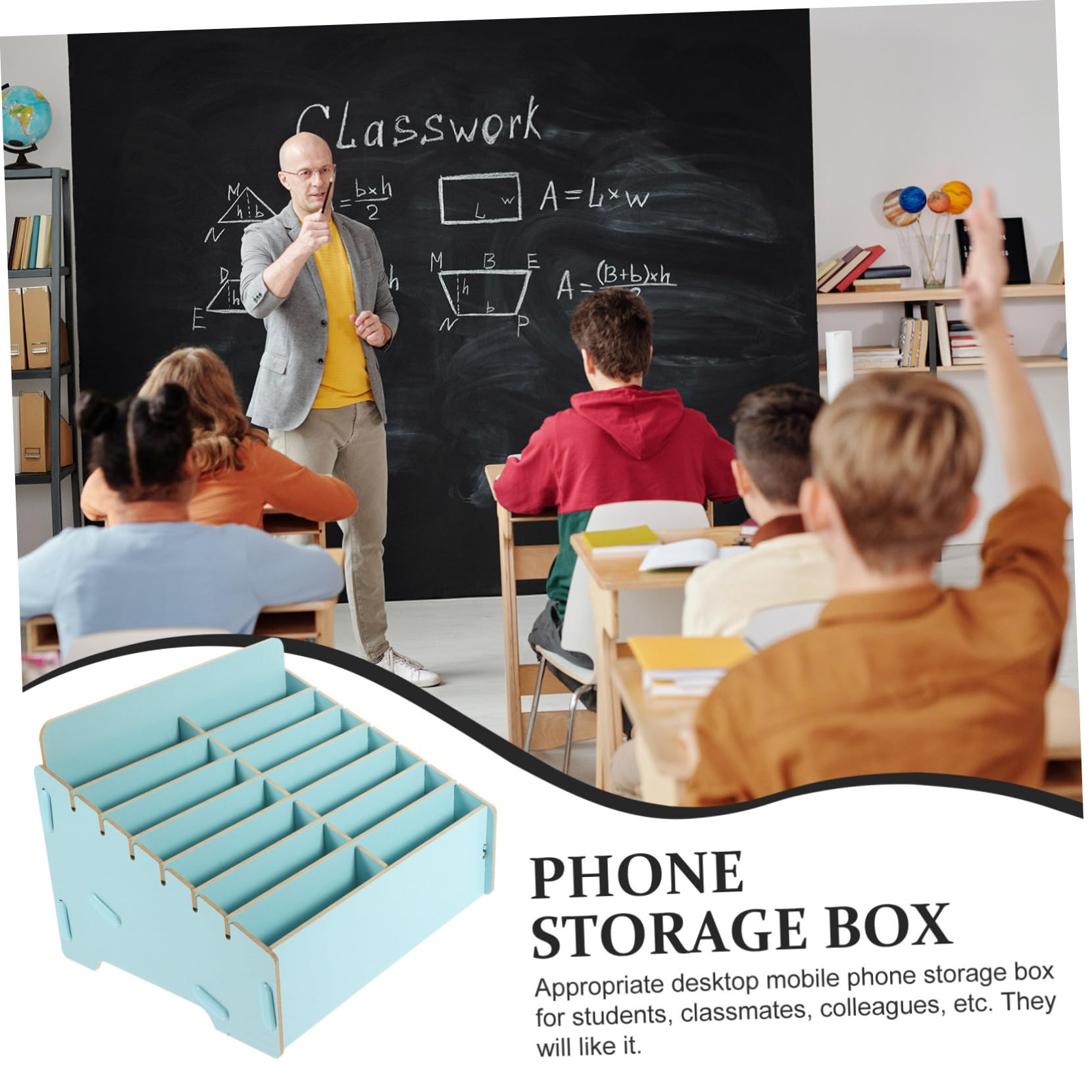 Caja de Almacenamiento Organizador de Escritorio para Teléfonos Celulares de Madera Múltiples Compartimentos Soporte Funcional y Rústico para Aula y Oficina