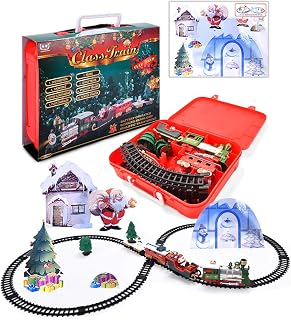 Christmas Electric Track Trains Set Holiday Battery Operated Trains Christmas Musical Railway 4 Cars Lights Music Colorful Toy with Track Accessories for Kids (Multicolor)