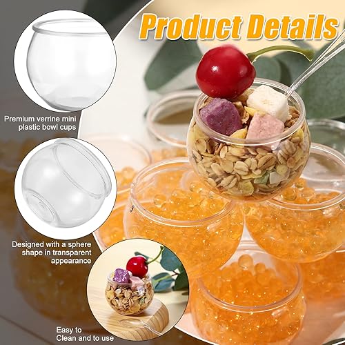 Miniatura 3 de EBOOT 100 mini tazas de postre de 2 onzas con cucharas, taza de plástico desechable redonda de plástico para parfait pequeño para boda, evento,