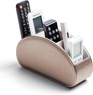 Remote Control Holders Organizer Box with 5 Compartment PU Leather Caddy | Multi-functional Office Desk Storage Caddy Store Tv Remote for Media Player,Brush,Pencil,Glassees&Office Supplies