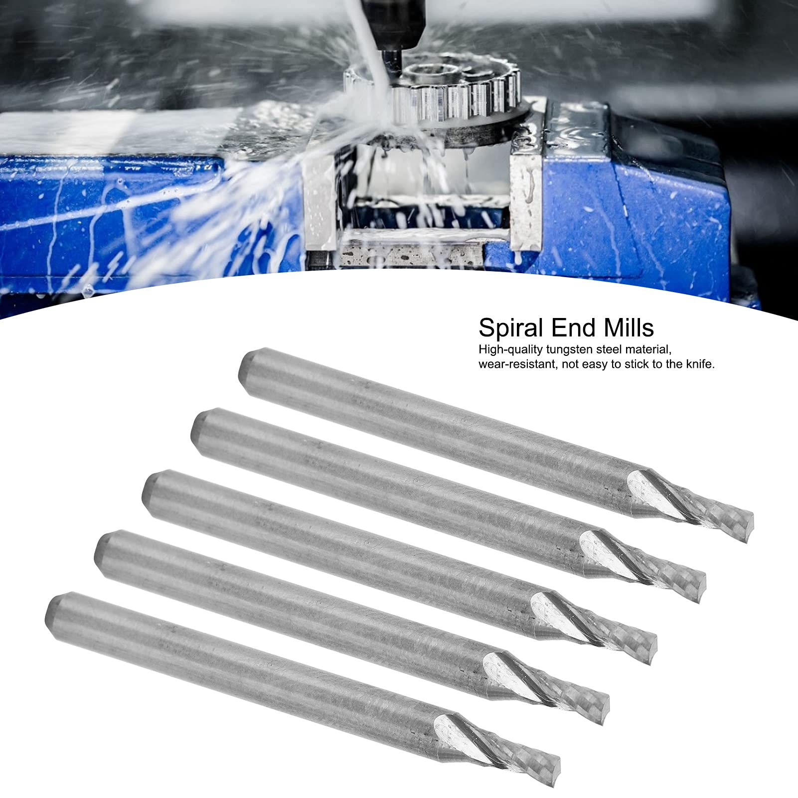 5pcs Tungsten Steel Spiral End Mills, Single Flute Milling Cutter, 3.175x2x4x38mm, for Wood Carving, High Hardness and Wear
