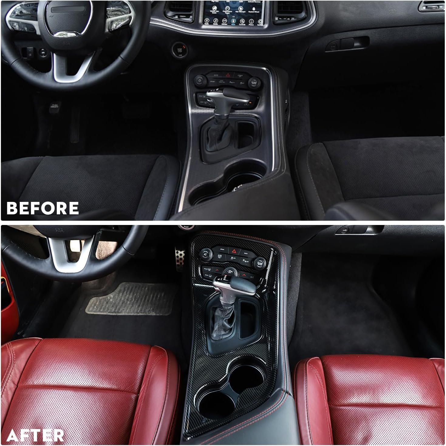 Interior Trim Accessories for Challenger 2015 2016 2017 2018 2019 2020 2021 2022 2023 Gear Shift Panel Cover Carbon Fiber Texture 1-Pack