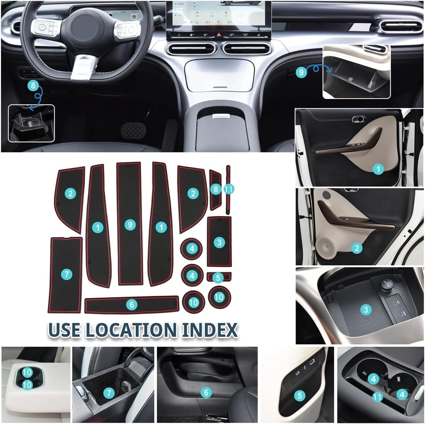 Car Door Groove Mat Compatible with Mercedes Benz Smart 1 2023 2024 Anti-Slip Door Slot Pad Auto Interior Smart 1 Accessories 2023(Red)