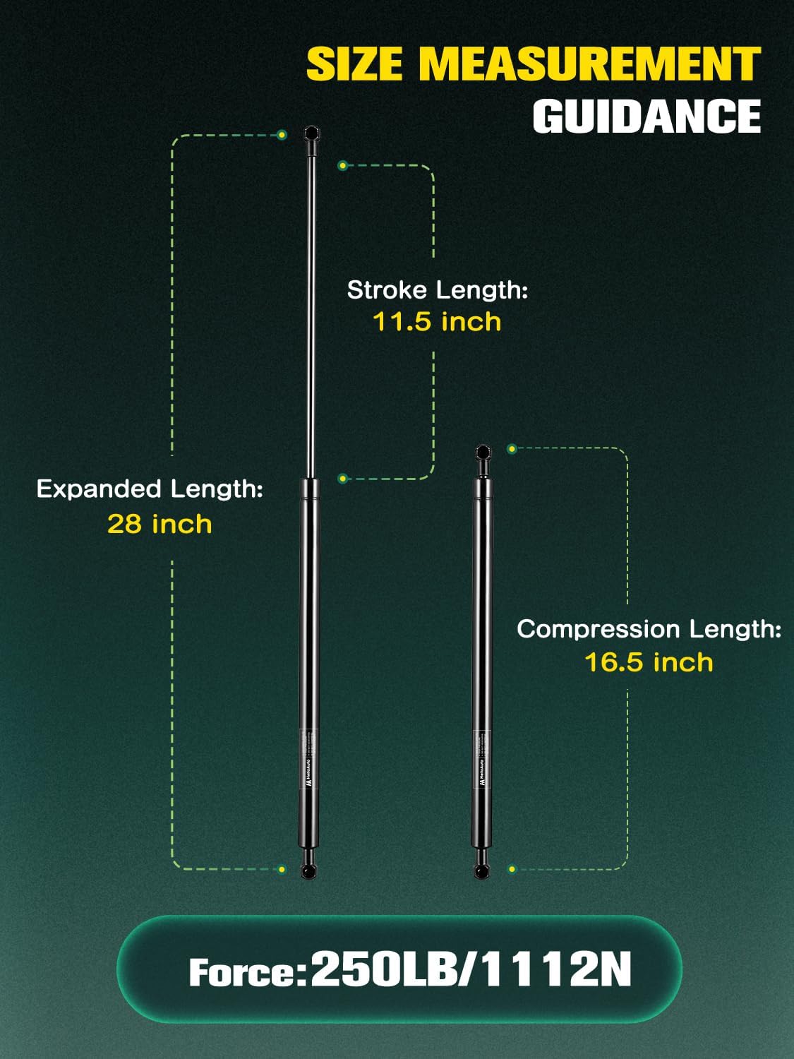 st280m250 28 inch 250lb Gas Struts for Tonneau Cover, Gas Spring Shock for Truck Bed Cover, Murphy Bed Heavy Duty Trailer Cap Heavy Lids RV Bed Support Basement Door, Set of 2