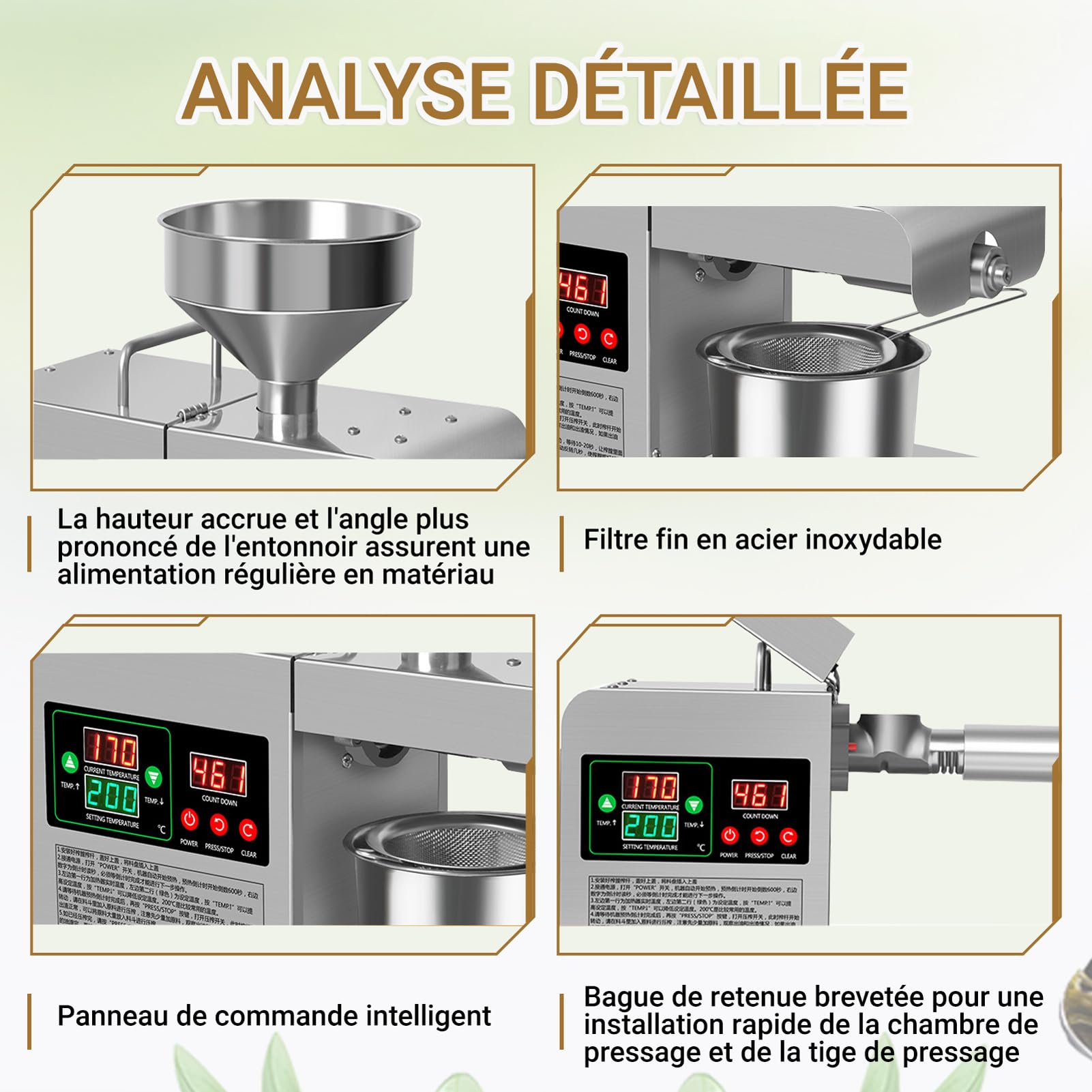 Presse-huile électrique automatique à presse à huile, Extracteur Chaud Et Froid Contrôle, presse-huile commerciale, presse huile olive, pour Graines de Lin Cacahuètes Sésame Tournesol