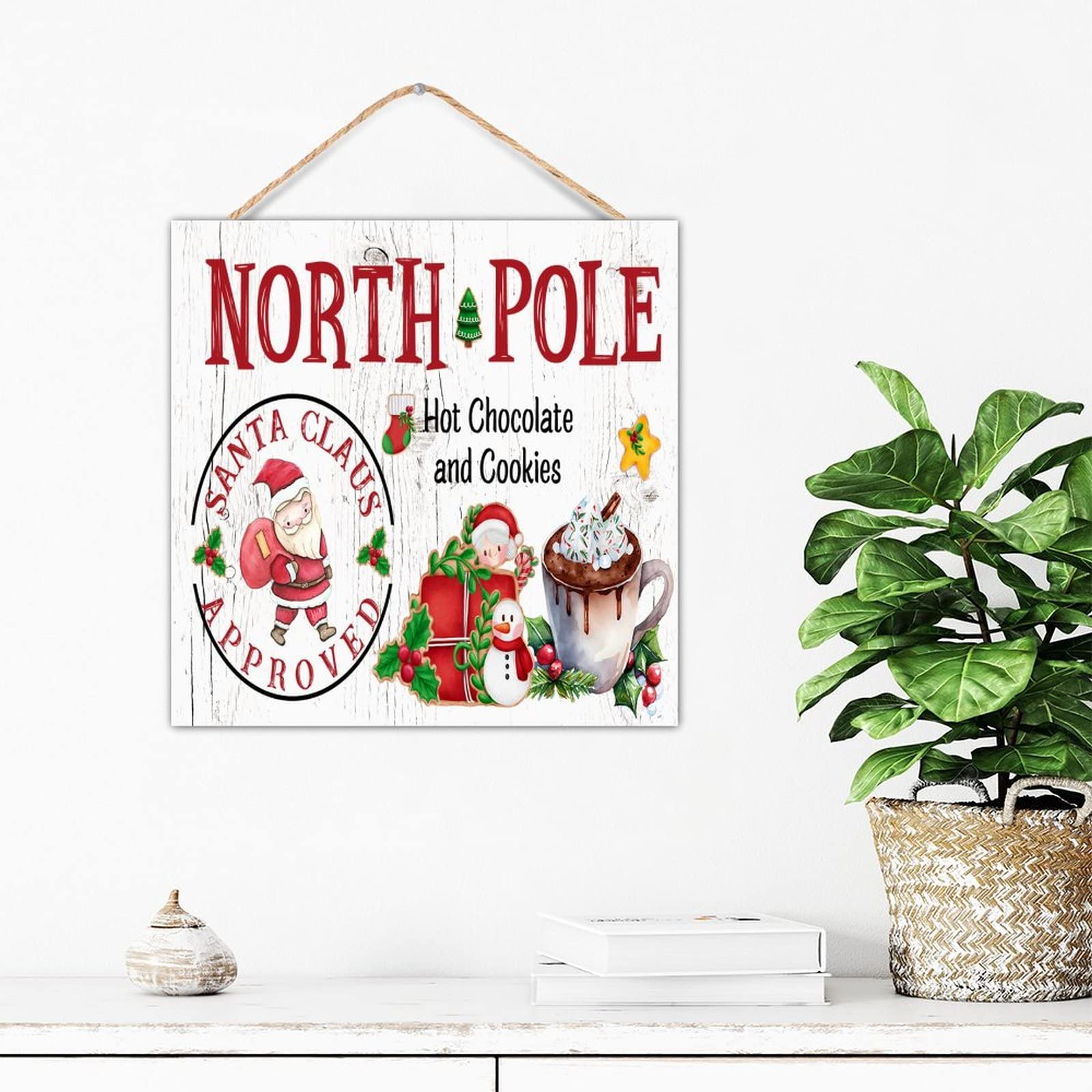 Panneau décoratif mural rustique en bois vieilli sur le thème du cacao de Noël 30,5 cm