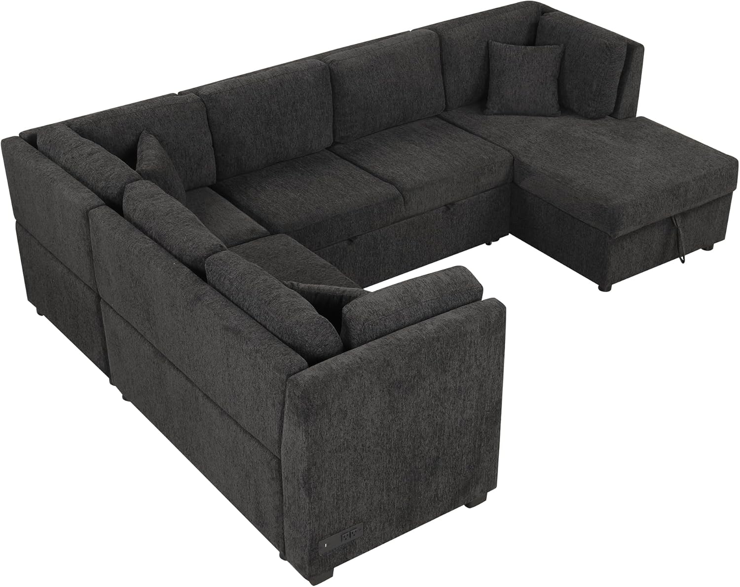 ERYE 108-Inch U-Shaped Sleeper Sectional Sofa with Pull Out Couch Bed for Living Room, Comfy Chenille Upholstered Corner Sleeper Sofabed with Storage Chaise & Power Sockets