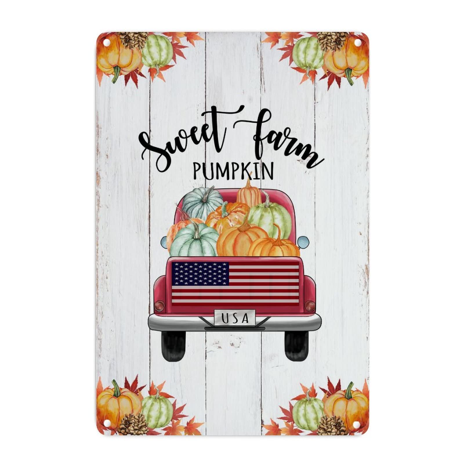 Plaque murale en métal vintage citrouille d'automne de 45 x 30 cm