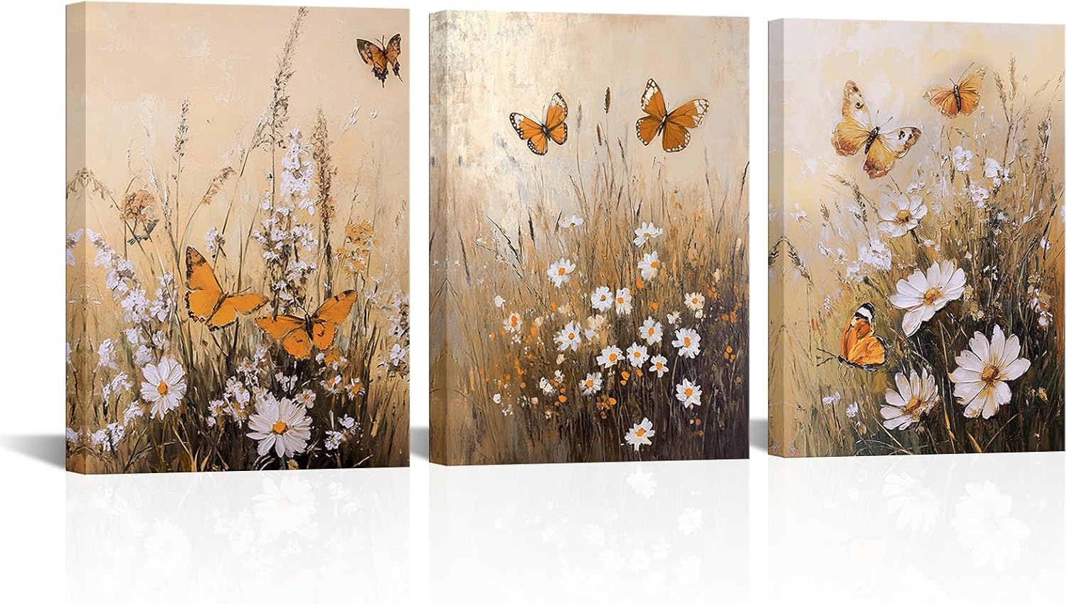 Fochorlo Butterfly Wall Art Flowers Wall Decor Orange Brown Pictures Prints Decoration for Bathroom Living Room Bedroom 12x16x3