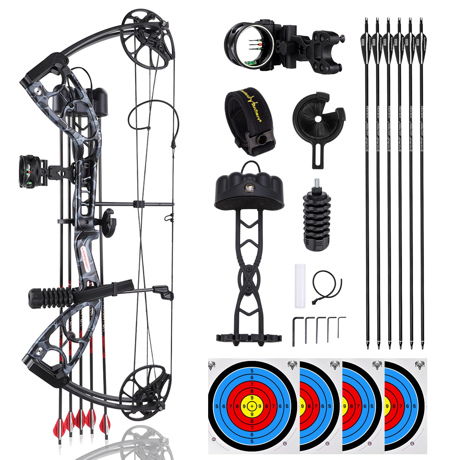 Lanneret Compound Bow and Archery Sets - Right Hand Archery Compound Bows 30-70 lbs Draw Weight Adjustable for Youth?Adults and Beginners?Hunting Bow Kit for Beginner.BlackBasicv