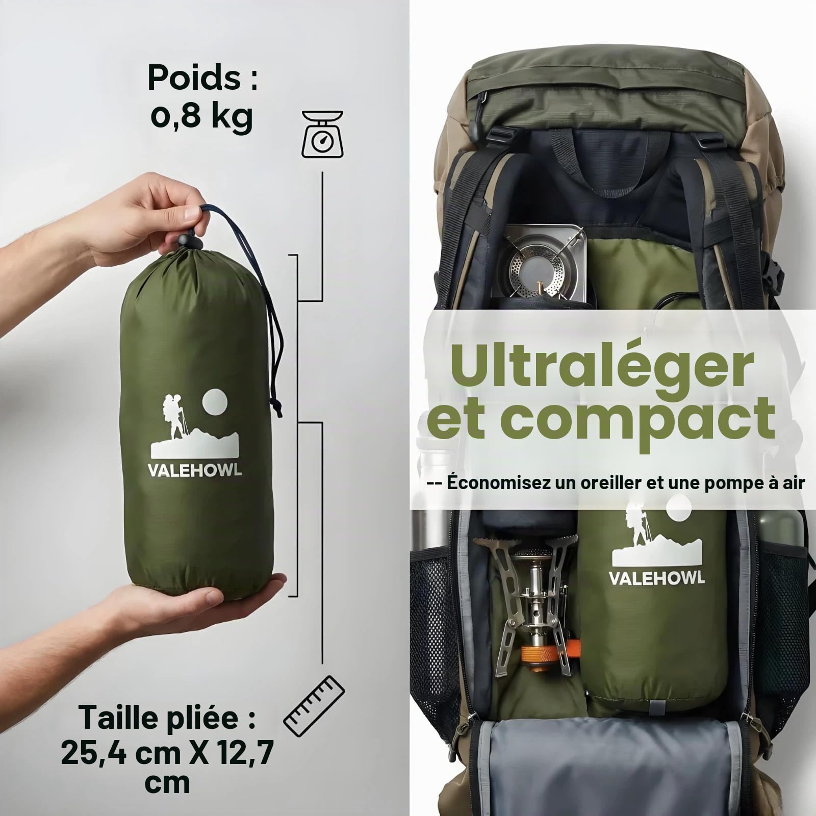 800g Matelas Gonflable Ultraléger de Camping, Tapis de Couchage Compact avec Pompe à Pied intégrée pour Tente, Randonnée, Extérieur