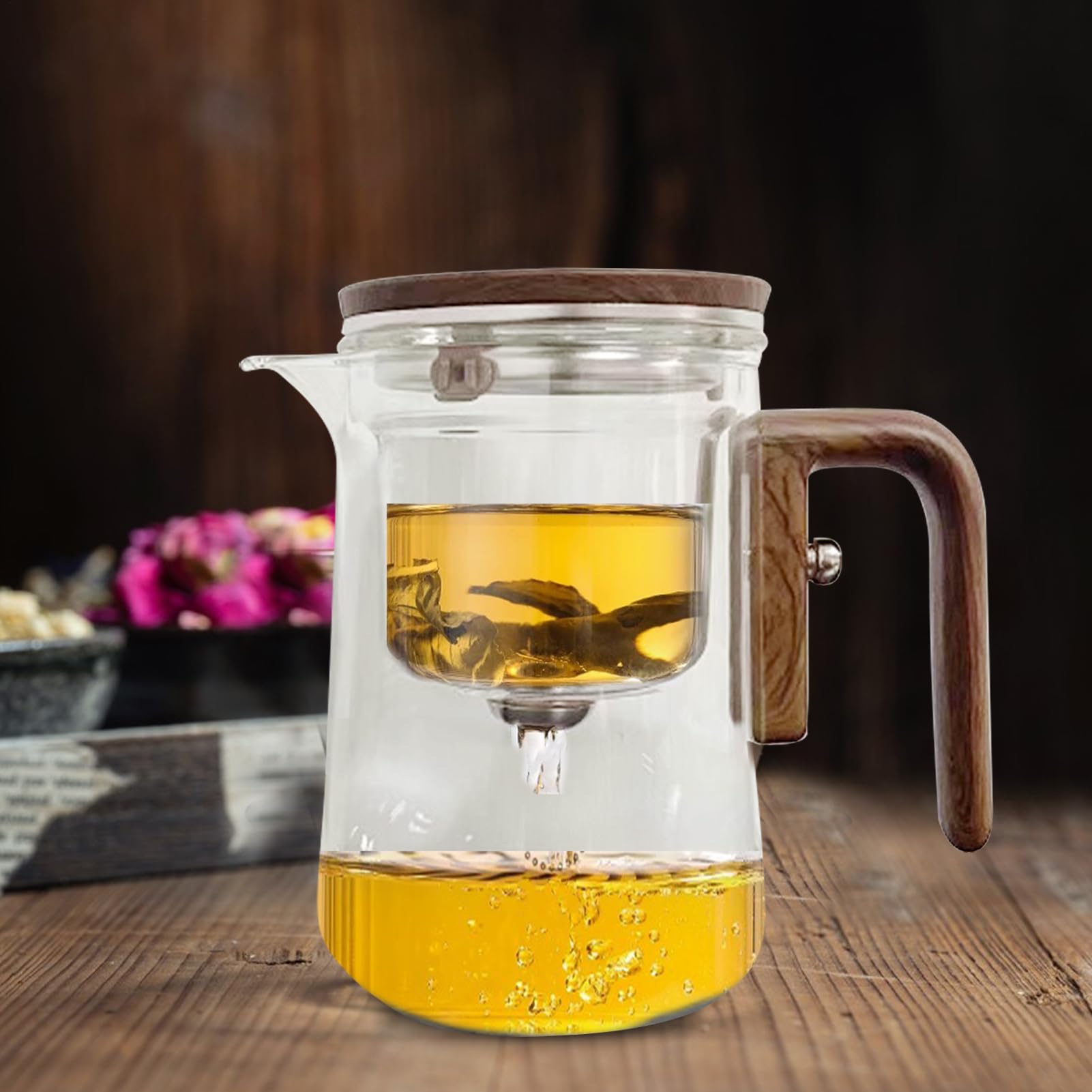 Magique - Infuseur à thé portable, récipient trempé avec manche naturel