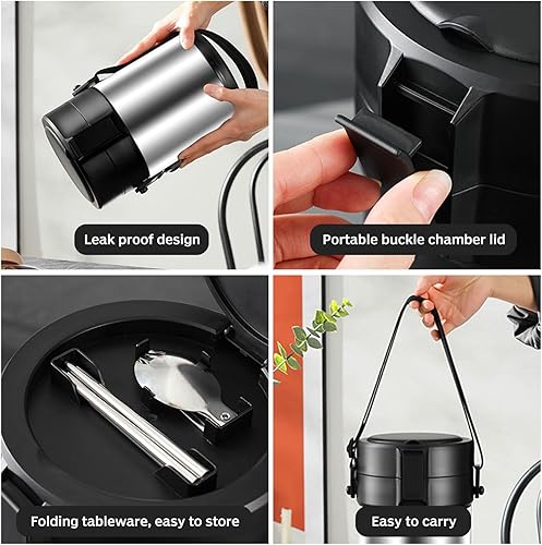 Miniatura 4 de Tarro de alimentos aislado para alimentos calientes, 12 horas, 4 niveles, a prueba de fugas, recipientes de almuerzo aislados a prueba de