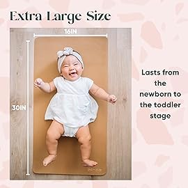 Ava + Oliver Vegan Leather Baby Changing Mat (16 X 30 in) - Multipurpose Wipeable and Portable Diaper Mat - Foldable for Travel (Taupe Scallop)