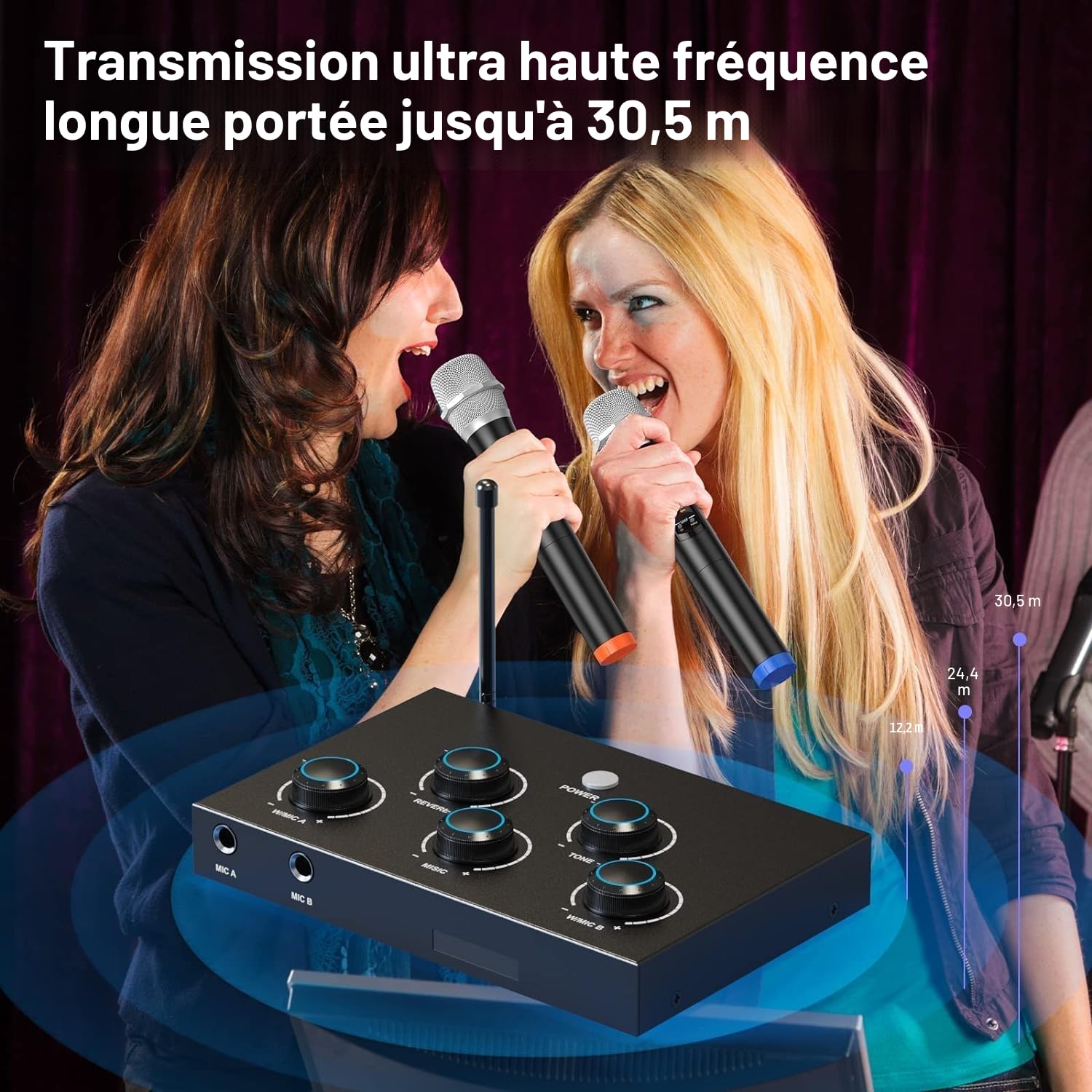 DIGITNOW! Micro Karaoke sans Fil Bluetooth, Système Microphone sans Fil UHF Double Professionnel pour Karaoké, TV, Fête, DJ, Église, Mariage, Réunion, avec HDMI Arc, Aux, Optique