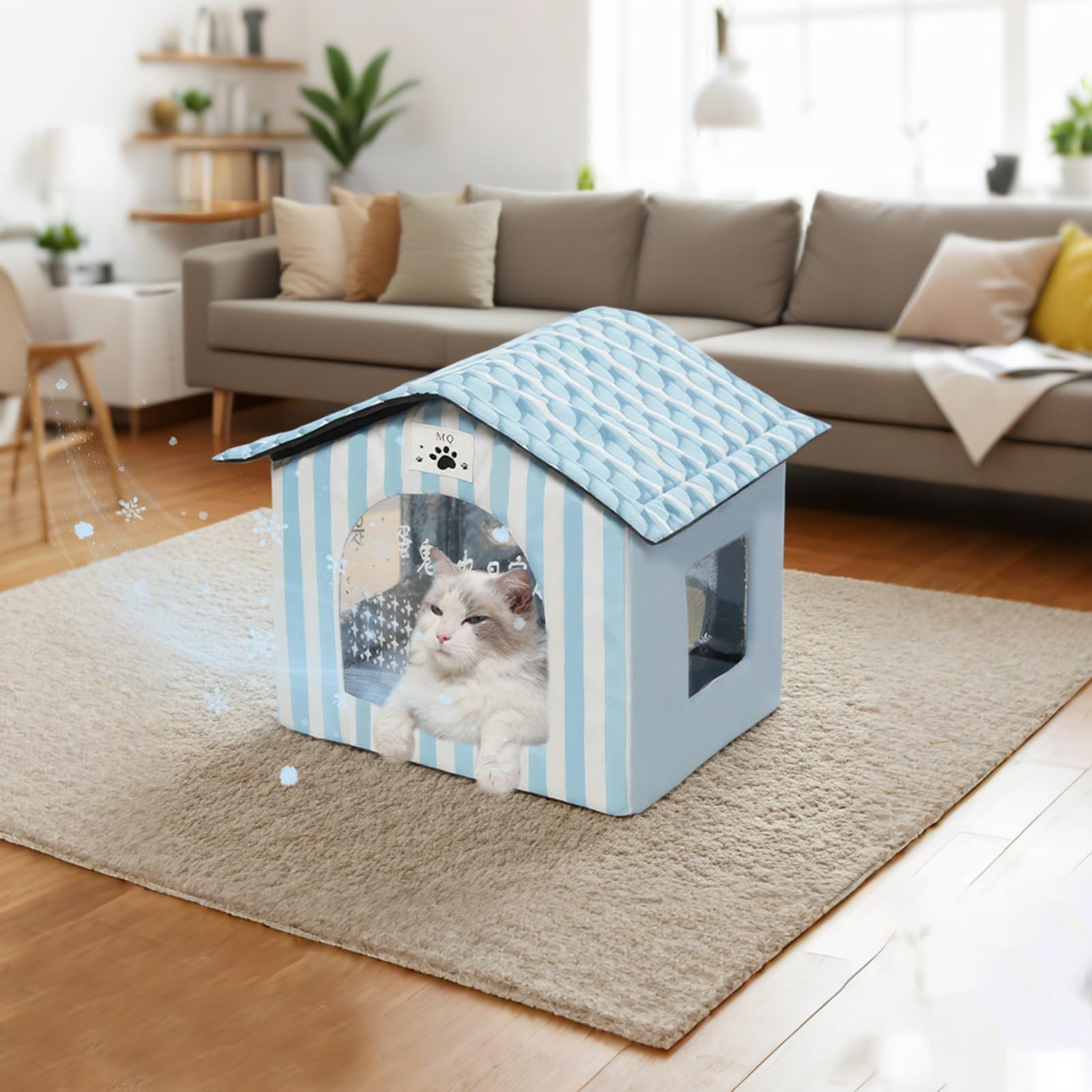 Casita Refrescante para Gatos Exterior Caseta Aislada para Exterior con | Refugio Mascotas Verano Para Patio Terraza Balcón Jardín Salón Exterior