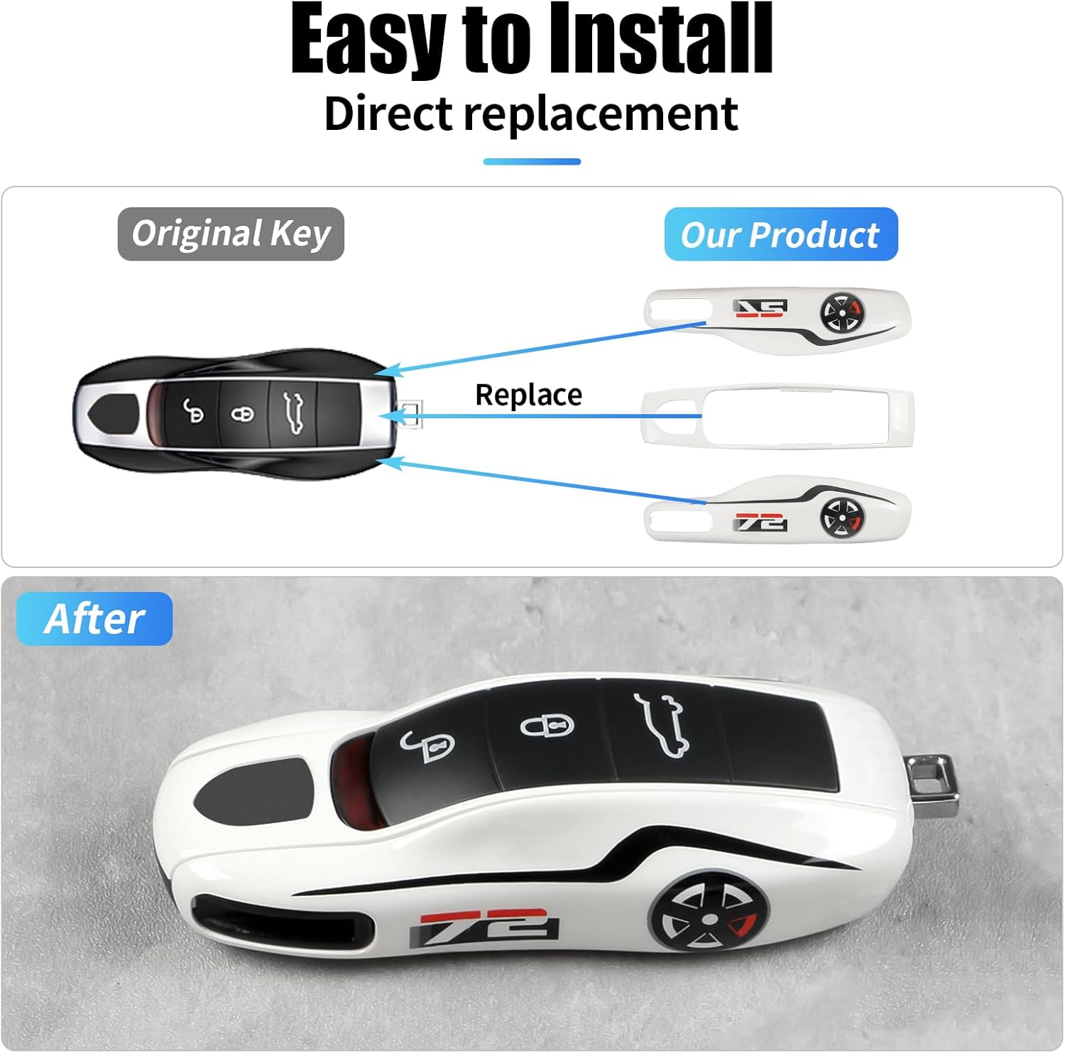 White No. 72 Key Fob Cover Compatible with Porsche Key Shell Key Fob Shell Replacement Compatible with Porsche Cayenne Panamera 911 718 Macan Boxster Cayman Old Style - Image 6