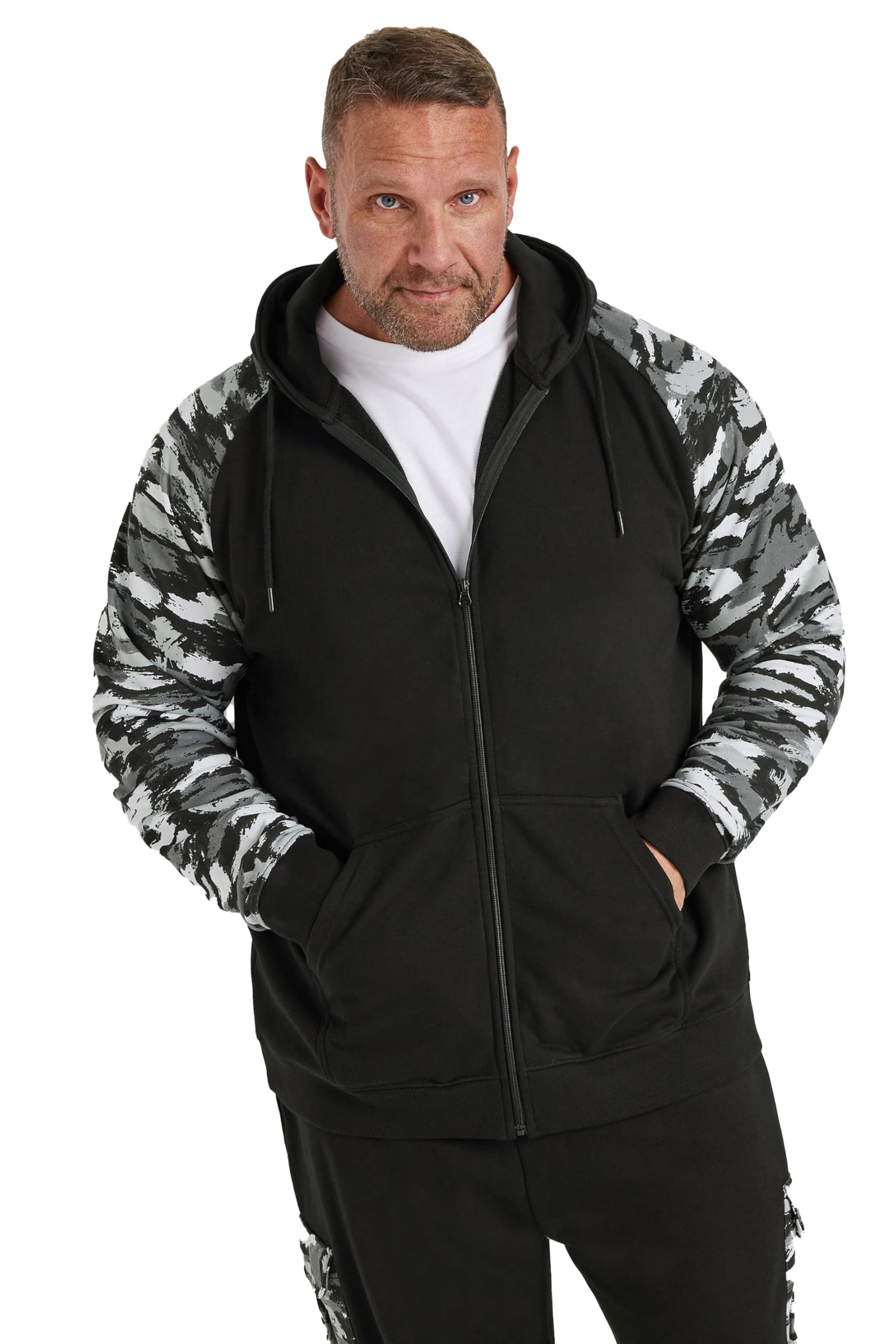 BadRhino Big & Tall Camo Print Zip Through Hoodie - Men's - Plus Size Curve