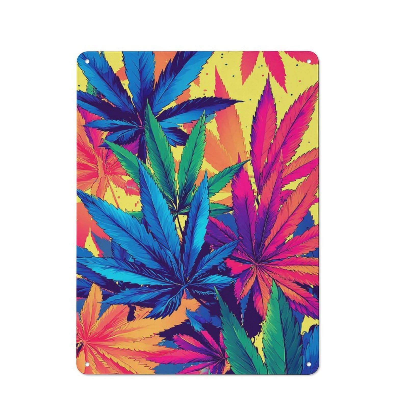 Junmoney Vibrant Cannabis Leaf Artwork Metal Plaque 40X30cm With For Garage Wall, Retro Decor, Housewarming Present For People Styling Garage