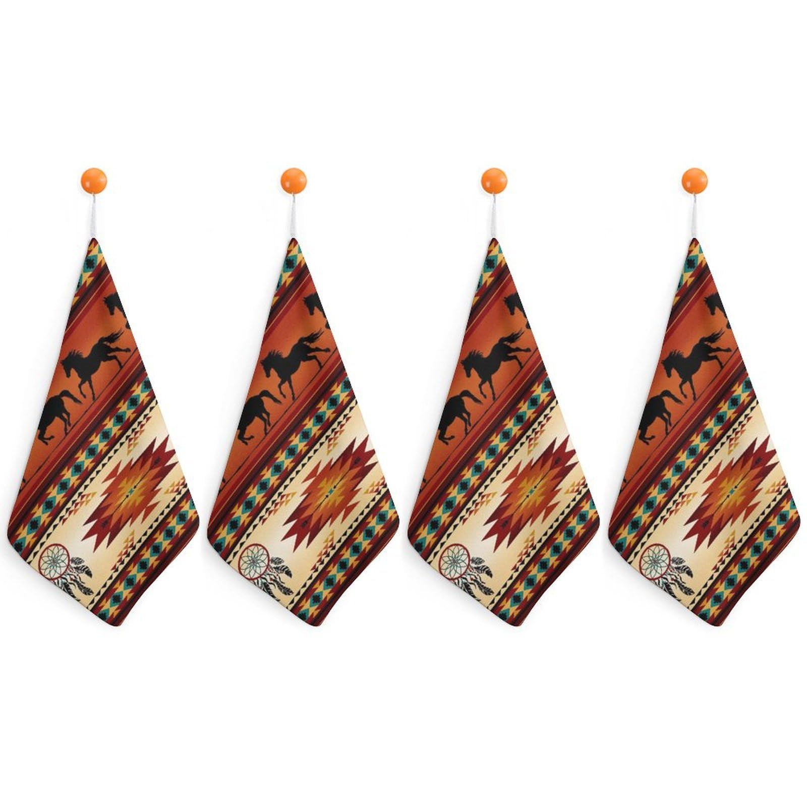 LEDFCVSU 4 Piece Hanging Hand Towels, Western Horses Small Dry Hand Towel for Kitchen Bathroom