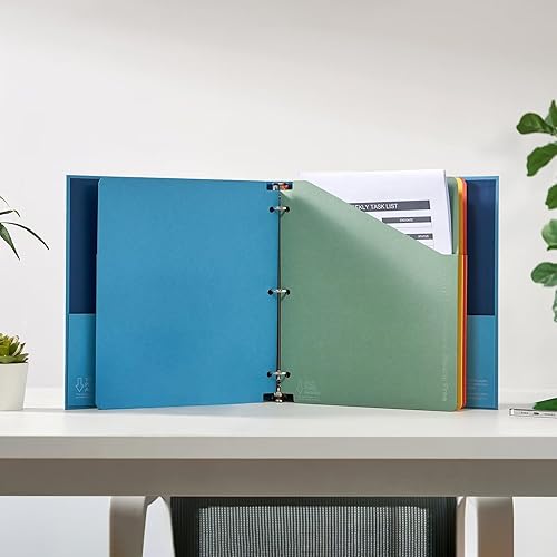 Miniatura 6 de Blue Lake ECOLIFE Carpeta de 3 anillos de 1 pulgada con divisores y bolsillos, organizador de carpetas sin plástico para estudiantes, suministros de