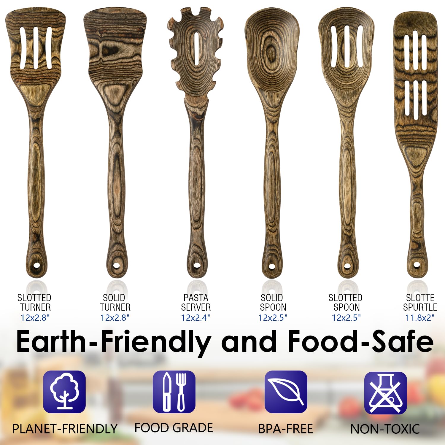 Cucharas de madera para cocinar, utensilios de madera para cocinar, juego de 6 herramientas de cocina HOWHONG que incluye cuchara de cocina, cuchara ranurada, espátula ranurada, cuchara de espagueti,
