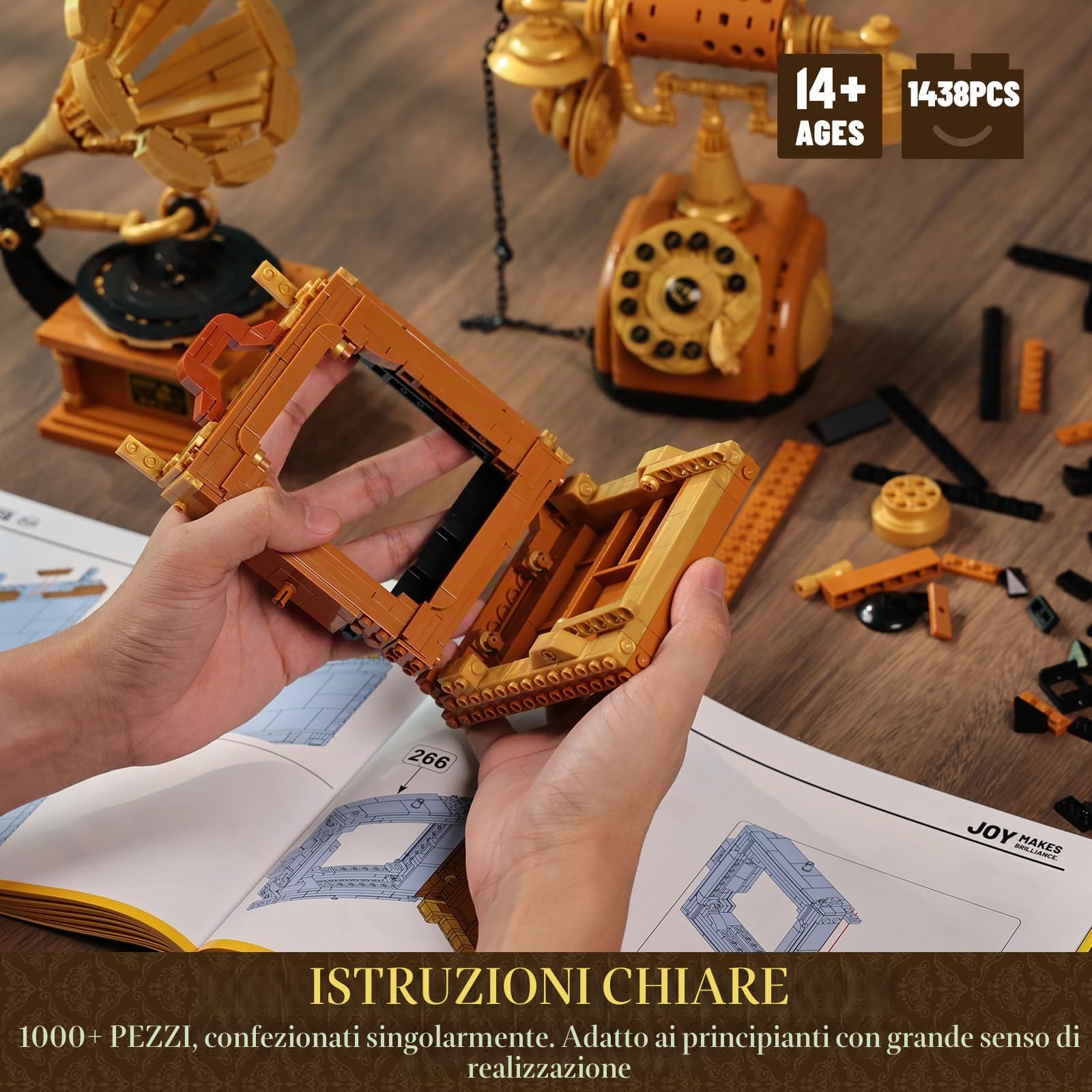 JMBricklayer Set di costruzione Giradischi Telefono Fotocamera, Retro 3 in 1 Modellino Giocattoli (20039), Modello di Display Vintage, Regali Unici per Adulti e Adolescenti