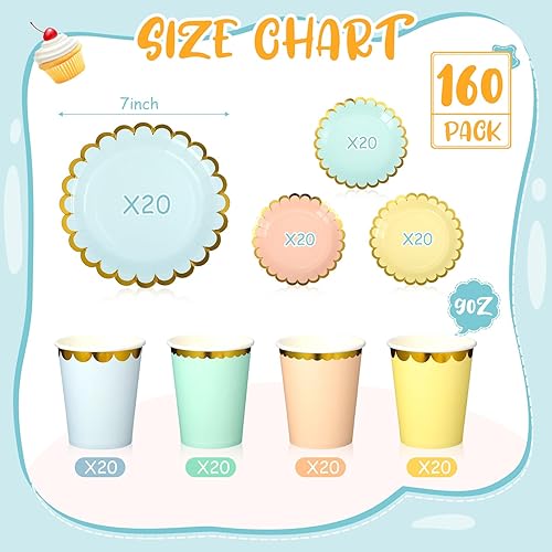 Miniatura 9 de CHENGU Los platos desechables para fiestas, el juego de vajilla desechable incluye platos de postre de papel pastel de 7 pulgadas y vasos de 12