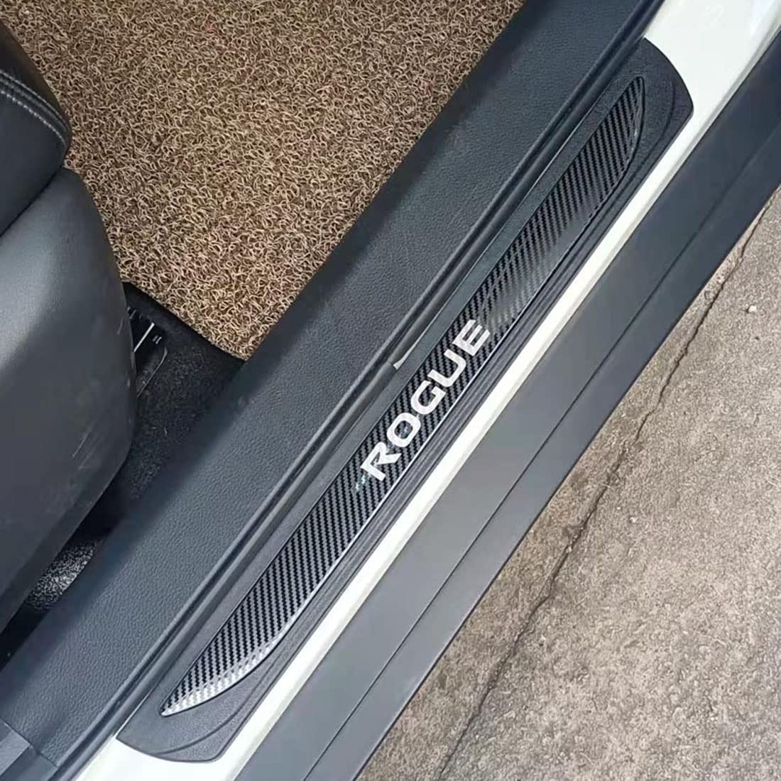 Stainless Door Sill Protector Kick Plate Entry Guard Kit for Nissan Rogue 2024 Interior Accessory (Carbon Rogue Text)