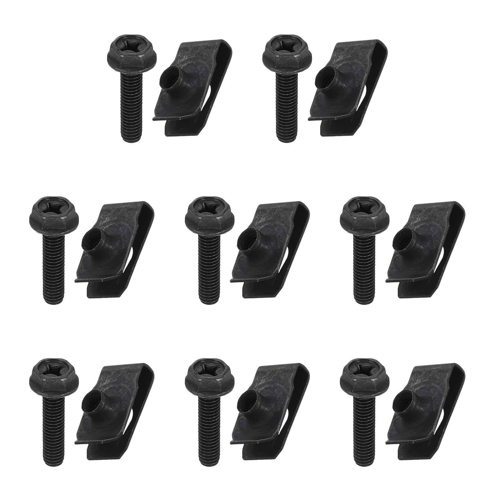 PATIKIL U-Style Clip-On Nut, 8 Pcs M6-1 Regular Bolts & Extruded U-Nut U-Type Fasteners Hardware Nuts Manganese Steel for Automotive Metal Cars Motorcycles, Black
