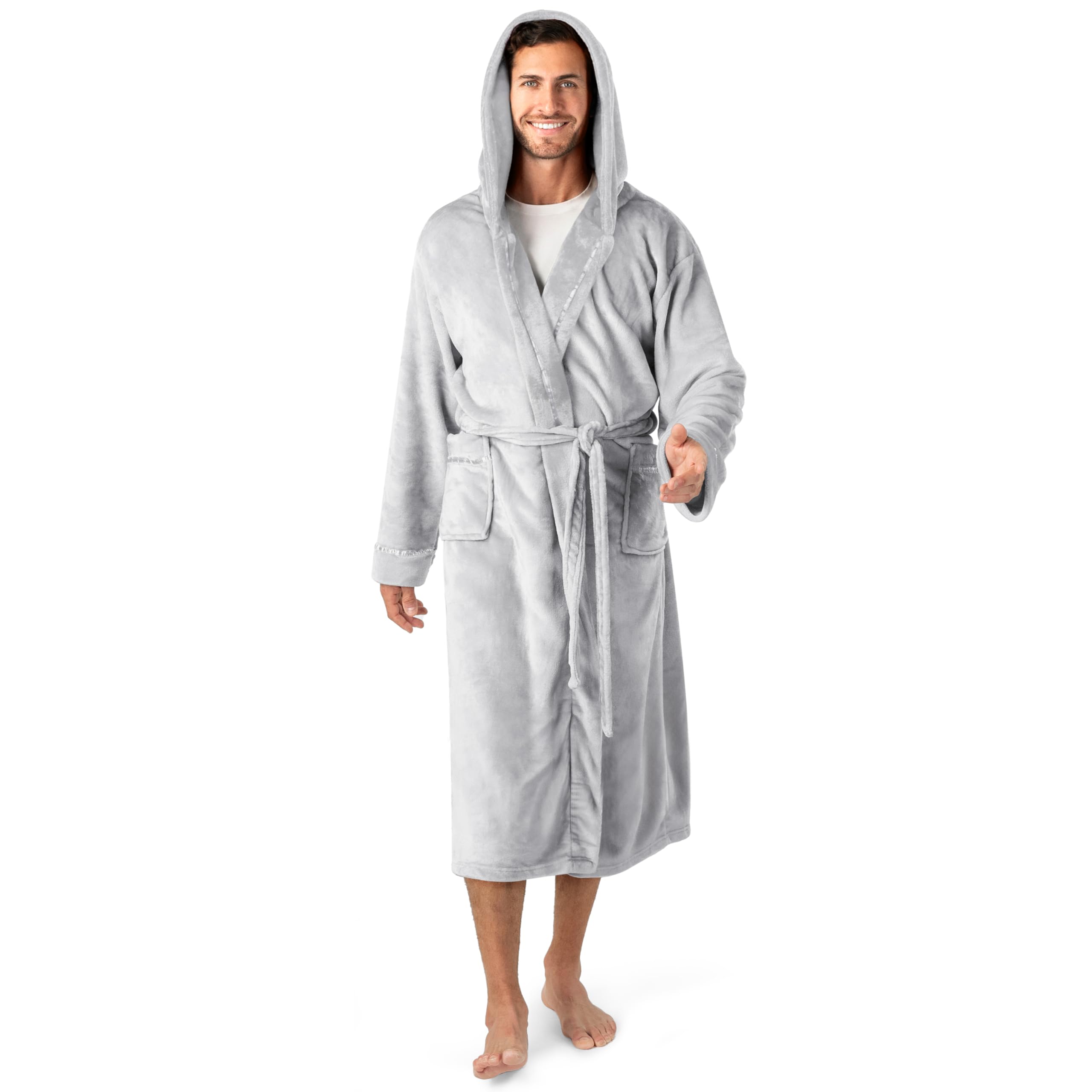 PAVILIA Mens Robe, Hooded Fleece Bathrobe for Men, Plush Long Warm Robe for Male Bath Spa