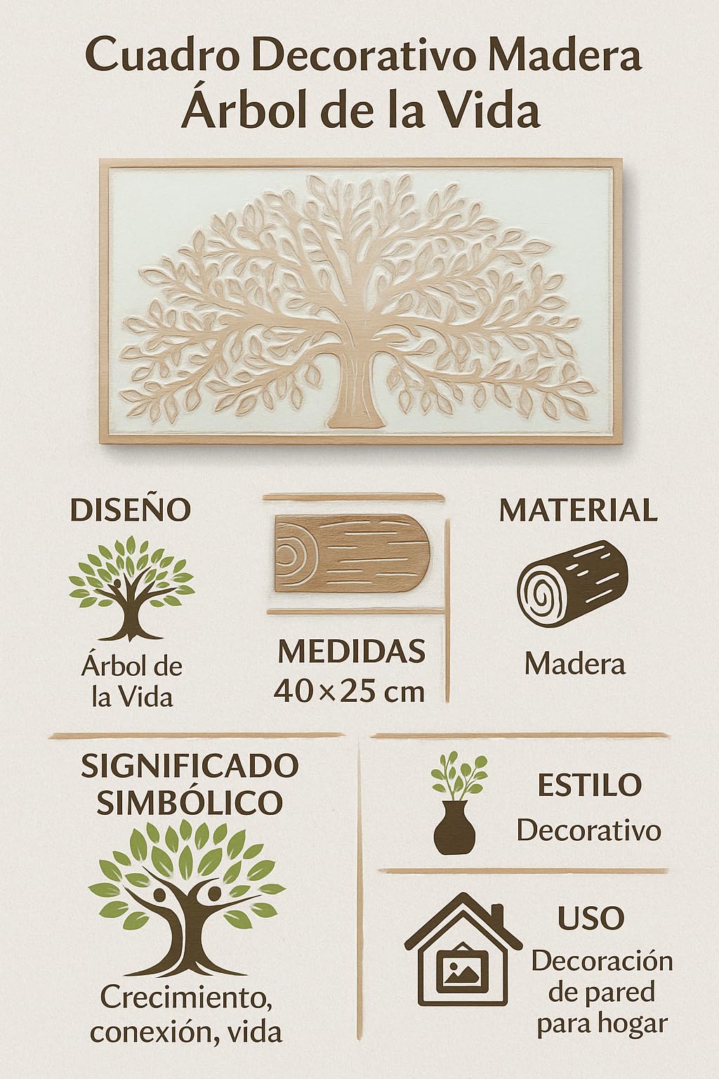 Vidal Regalos Tableau décoratif en bois représentant l'arbre de vie 40x25 cm