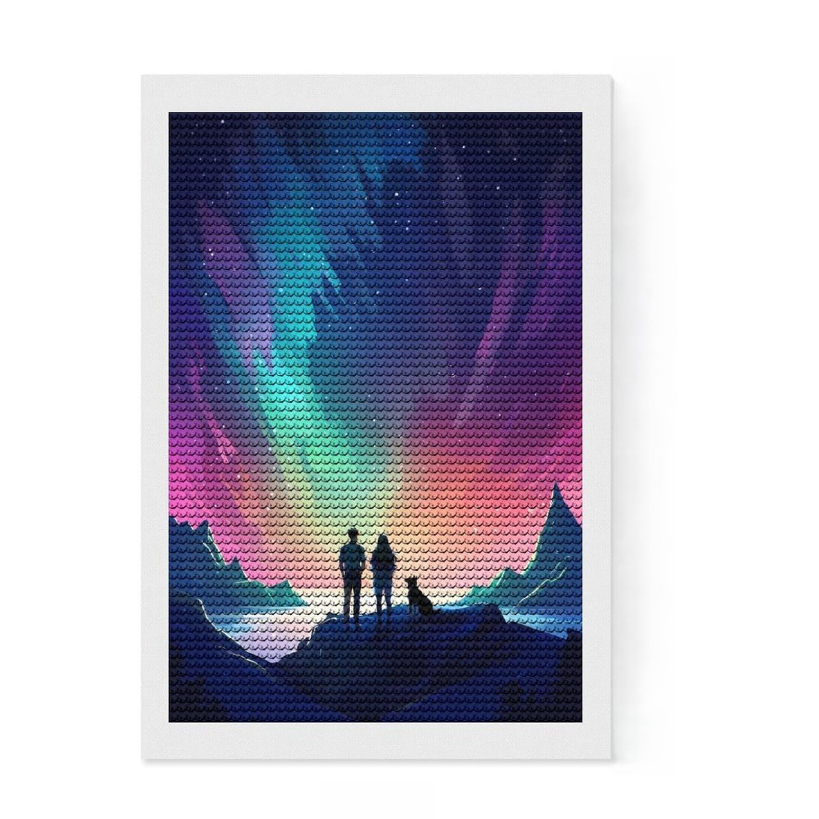 Junmoney Aurora Galaxy Night Couple Diamond Painting Set 8"x12", for Craft Lovers, Complete Accessories, Birthday Gift, Bedroom Decor, with Tool Kit