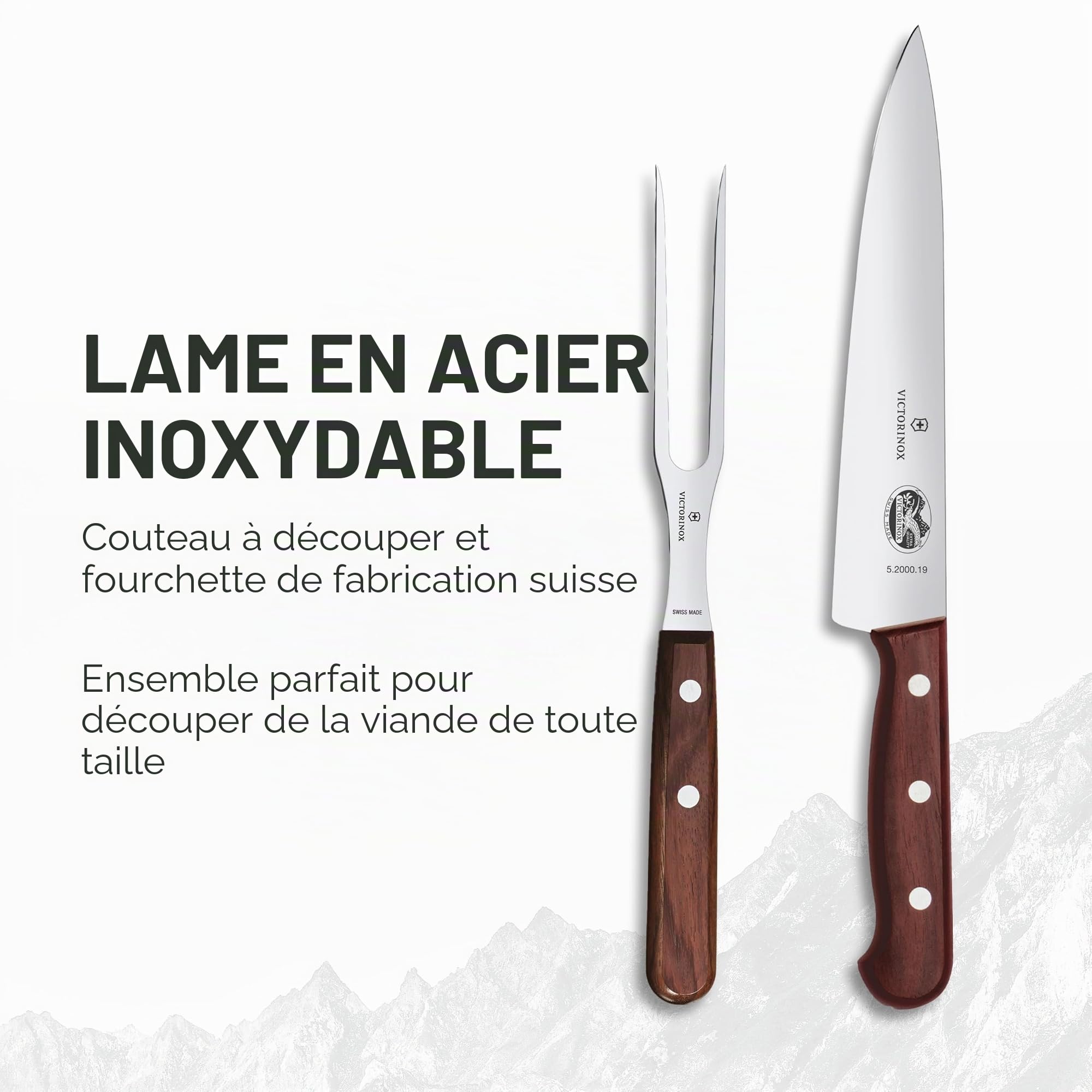 Victorinox Wood Jeu de Couverts de Service à Viande, 2 Pièces, Couteau à Découper, Fourchette à Viande et Rôti, en Boîte Cadeau