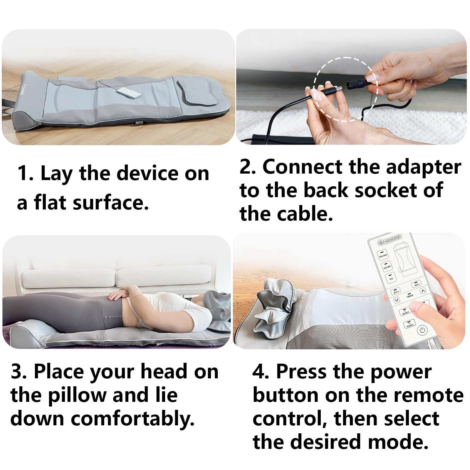 Tapis Massage Dos Trois Niveaux D'intensité Quatre Modes Chaleur Constante Tapis Massage Dos Électrique Pliable pour Un Rangement Facile Convient aux Chaises, Canapés