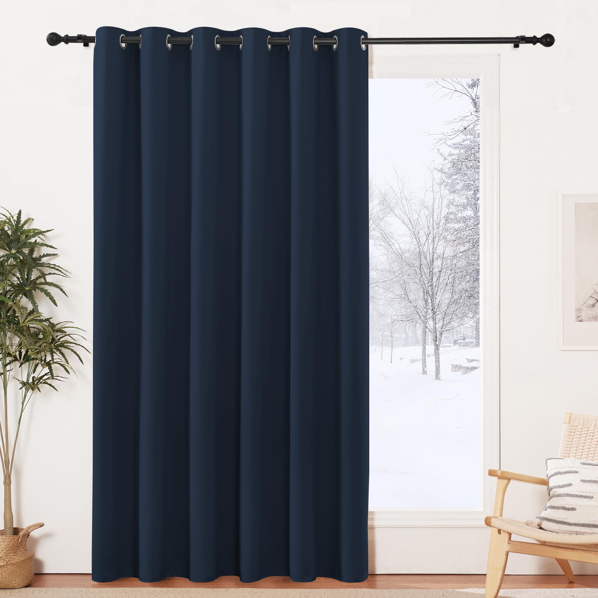 PONY DANCE Tende Moderne per Soggiorno Camera da Letto Pannelli Divisori con Anelli Curtain Oscurante da Interno Termica 1 Pezzo L 200 x A 210 cm, Blu Scuro