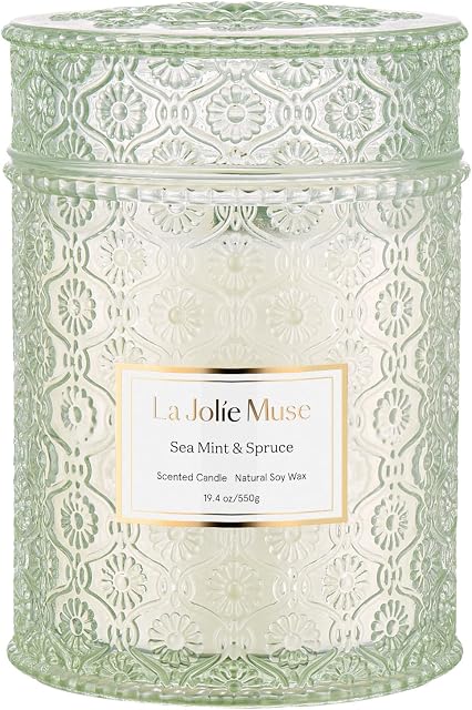 La Jolíe Muse Scented Candle Sea Mint & Spruce Candle Gifts for Women, 19.4Oz /550g Large Glass Jar Candles Natural Soy Wax Candle for Home, 90 Hours Long Burning Time