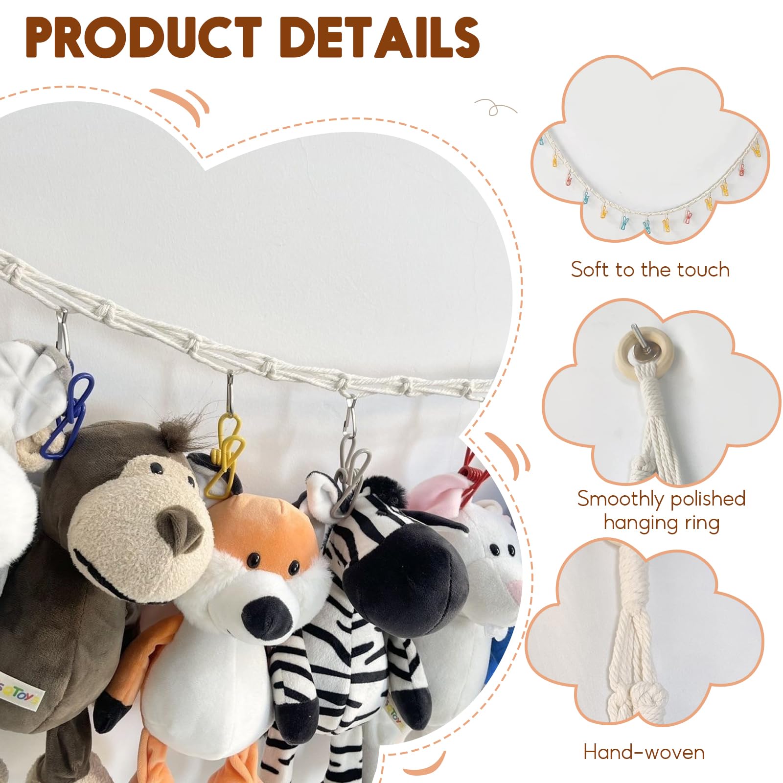 Wrbugukeji Stuffed Animal Storage Chain, 2 Pcs Animals Toy Storage Chain - Image 3