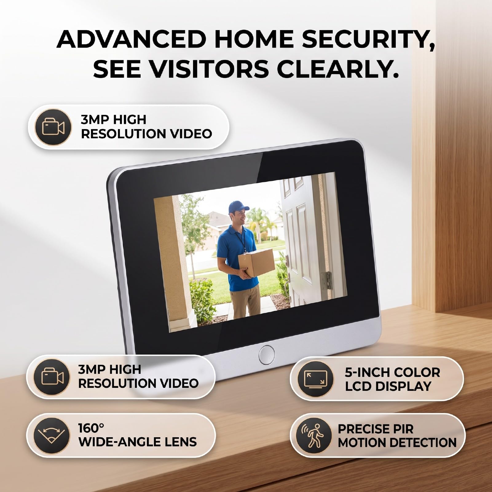 Eujgoov Videocitofono Smart WiFi 3MP, Schermo LCD 5 Pollici, 160° Grandangolo, Visione Notturna a Infrarossi, Rilevamento PIR, Batteria Ricaricabile 10000mAh, per Esterno