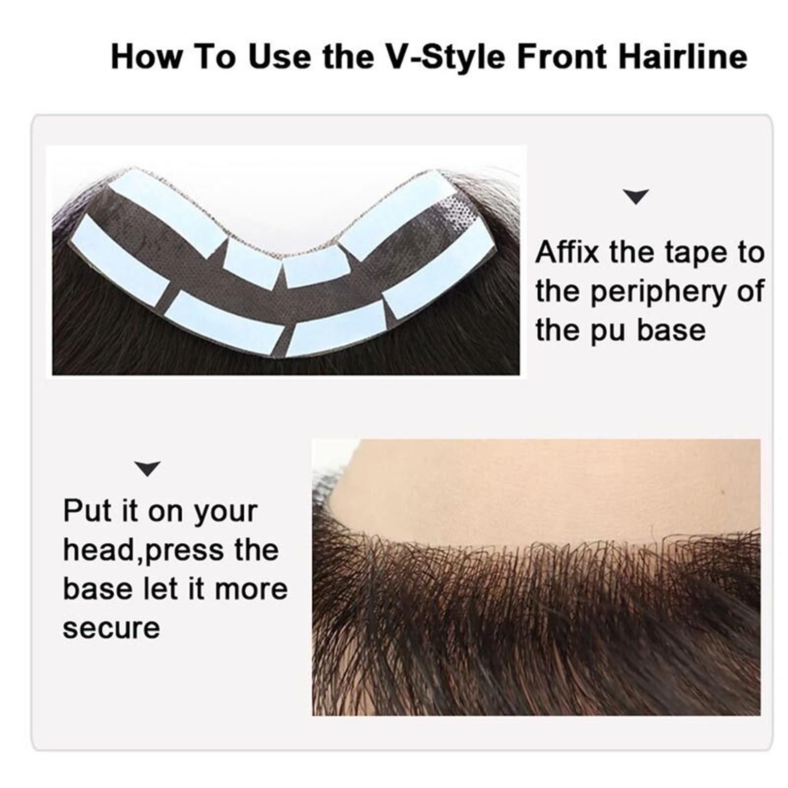 Tupé de pelo para hombres Línea de cabello en forma V, parche piel fina Invisible, línea Natural, postizo humano Sistema de cabello para hombres(5x16cm)