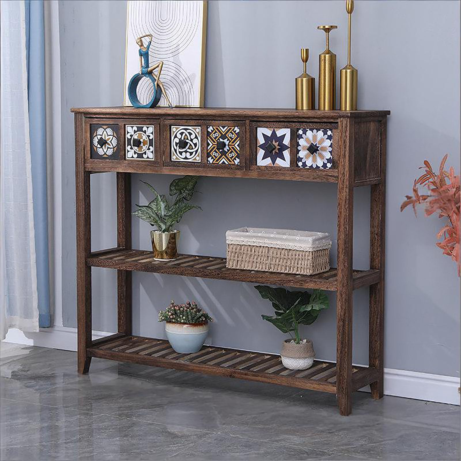 Mesa consola de madera maciza para solucionar la falta de espacio en el vestíbulo
