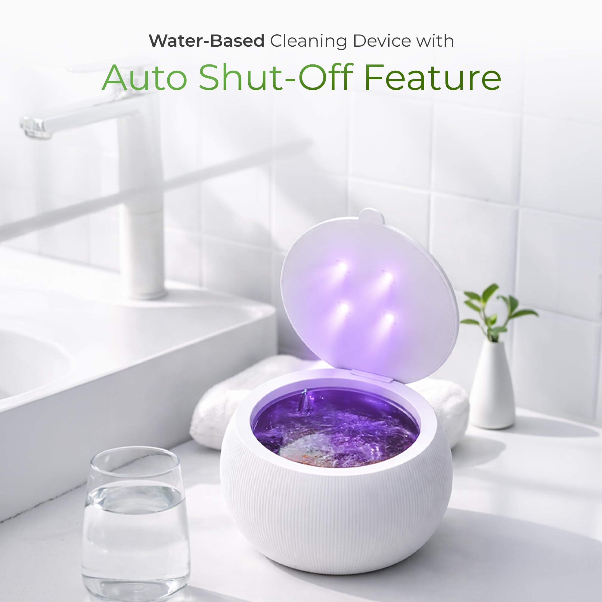 Pursonic Ultrasonic Cleaner Pod - Pulitore compatto a ultrasuoni con luce UV-C e frequenza 42kHz, strumento di pulizia per protesi, testine di spazzolino, gioielli, chiavi e altro