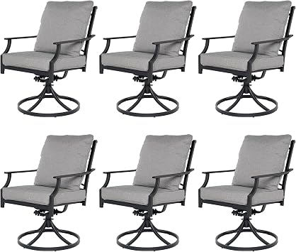 Grand patio Dining Chairs Set of 6,Outdoor Swivel Patio Dining Chairs Set of 6,Swivel Rocker Dining Chair,Outdoor Dining Chairs with Grey Cushions, Patio Chairs for Outside, Garden Lawn Porch