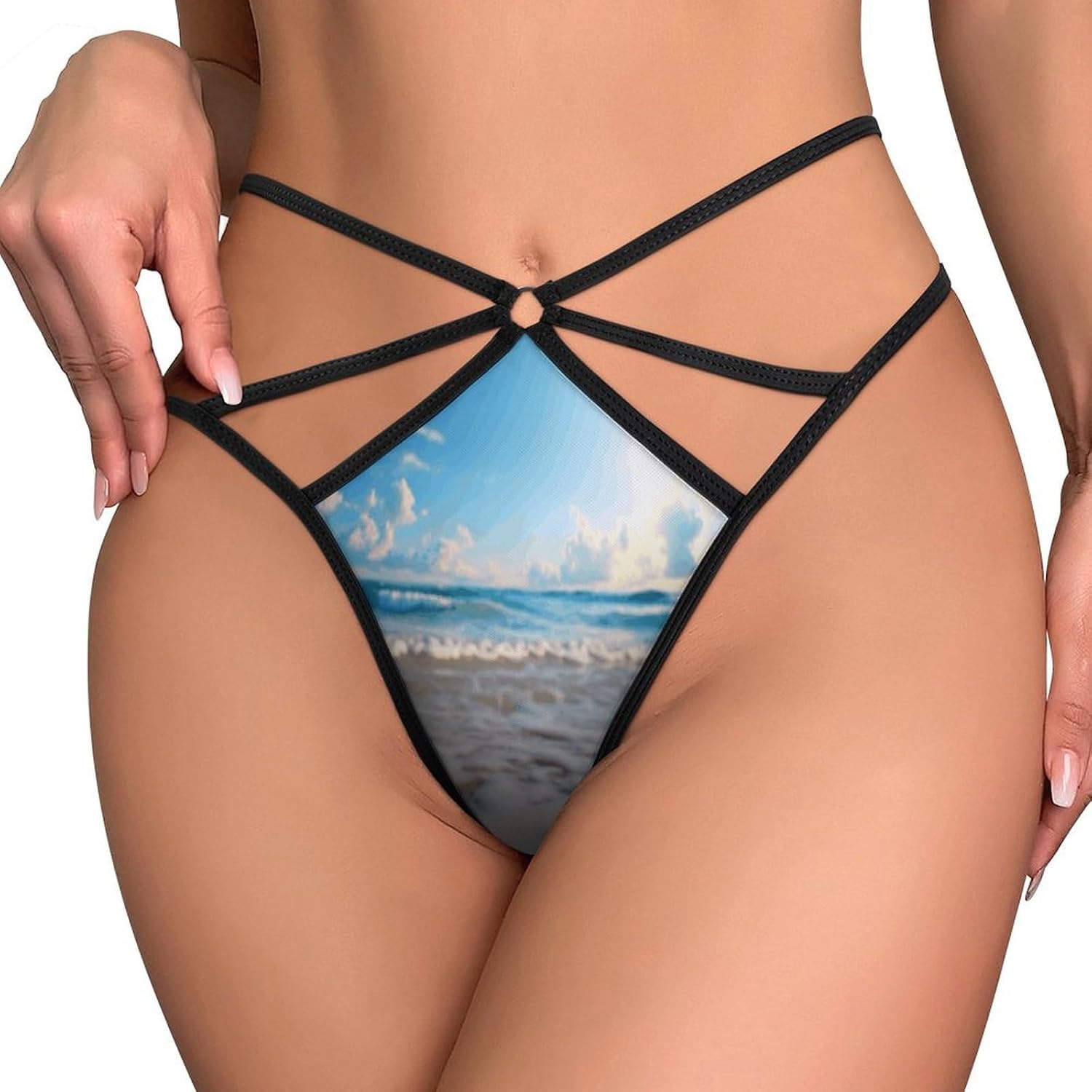 Women's Sexy G-String Thong Panties, Sheer Mesh T-back Underpants | Beach With Shells Breathable Stretchy Low Rise Underwear, Comfort Soft No Show Panties for Date Night, 3X-Large