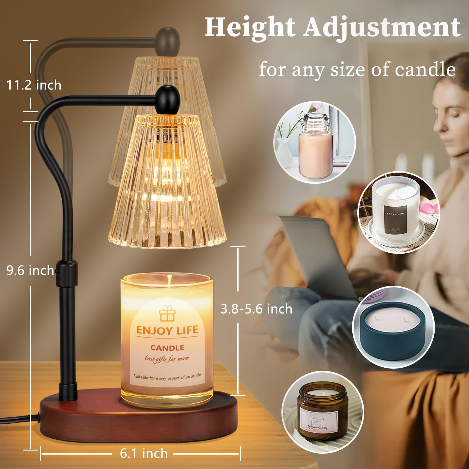 seenlast Candle Warmer Lamp with Timer Dimmer Adjustable Height, Electric Wax Warmer Vintage Home Decor for Scented Jar Candles,Birthday Gifts for Women