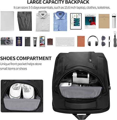 Miniatura 4 de HOMIEE Business Smart Mochila impermeable, delgada y duradera, bolsa de viaje para laptop de 15.6 pulgadas con puerto de carga USB, color negro